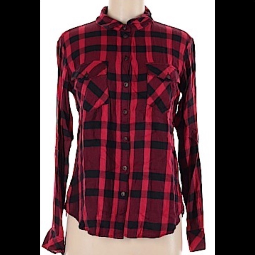Sanctuary red and black plaid button shirt  XS